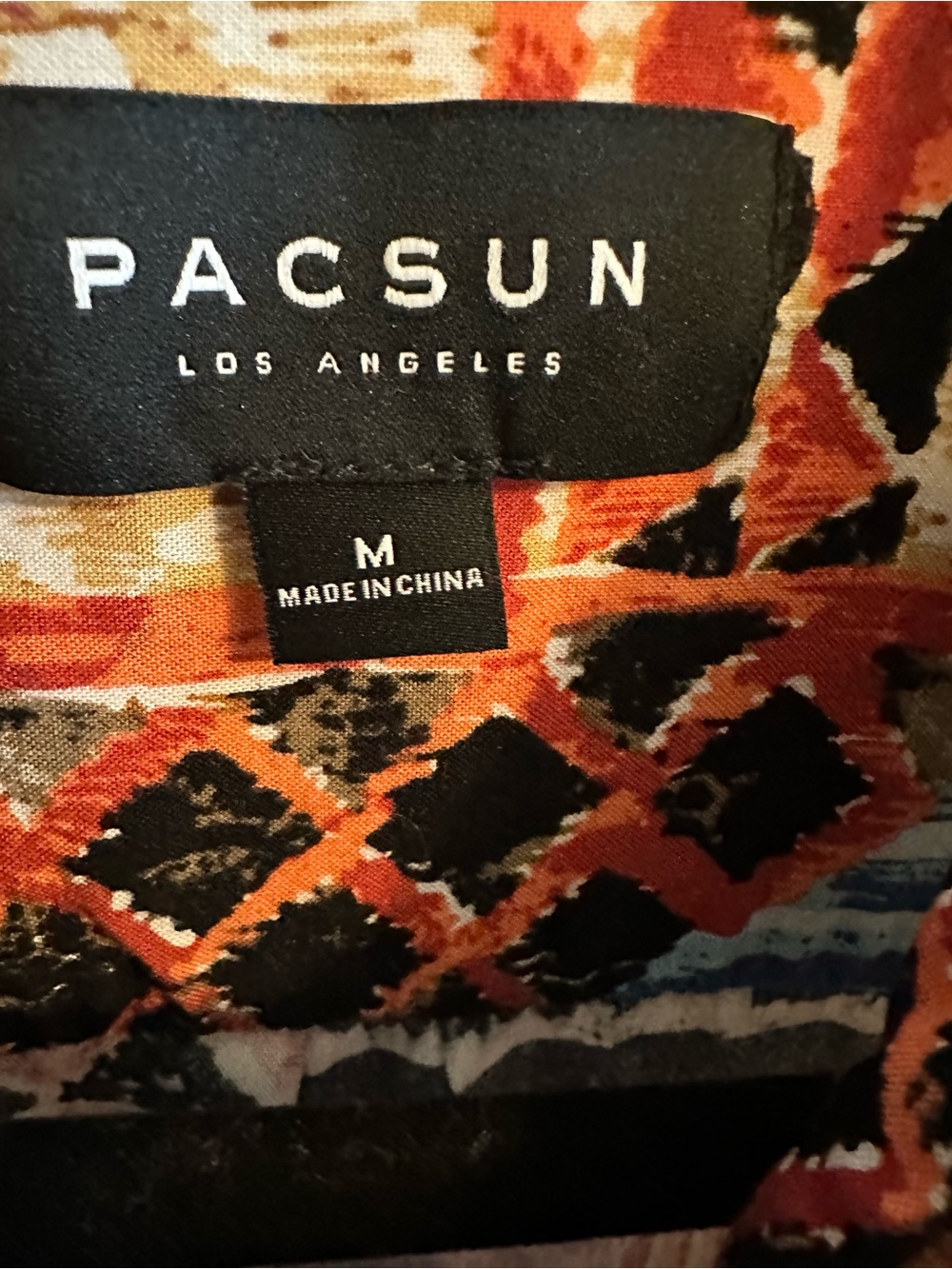 PacSun Los Angeles Mens Medium Tribal Geometric Rayon Button Up Camp Shirt - Picture 3 of 5